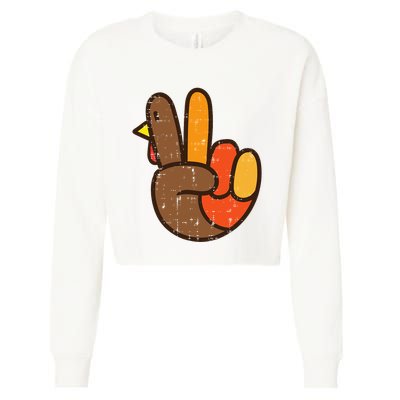 Peace Sign Turkey Hand Cool Thanksgiving Hippie Cropped Pullover Crew