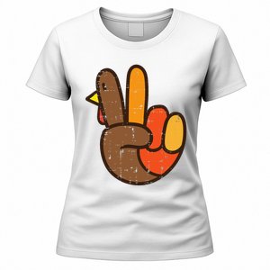 Peace Sign Turkey Hand Cool Thanksgiving Hippie Women's T-Shirt