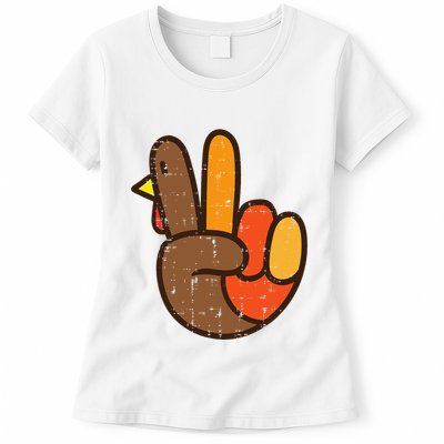 Peace Sign Turkey Hand Cool Thanksgiving Hippie Womens T-Shirt