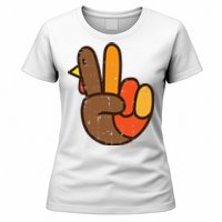 Peace Sign Turkey Hand Cool Thanksgiving Hippie Women's T-Shirt