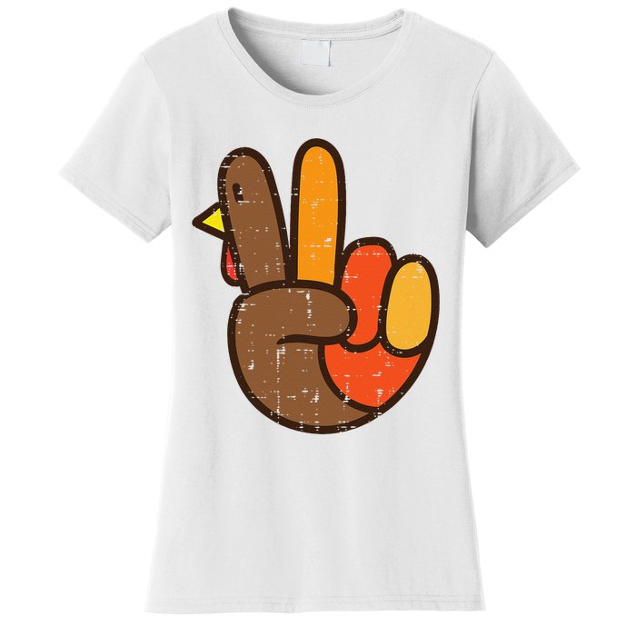 Peace Sign Turkey Hand Cool Thanksgiving Hippie Women's T-Shirt