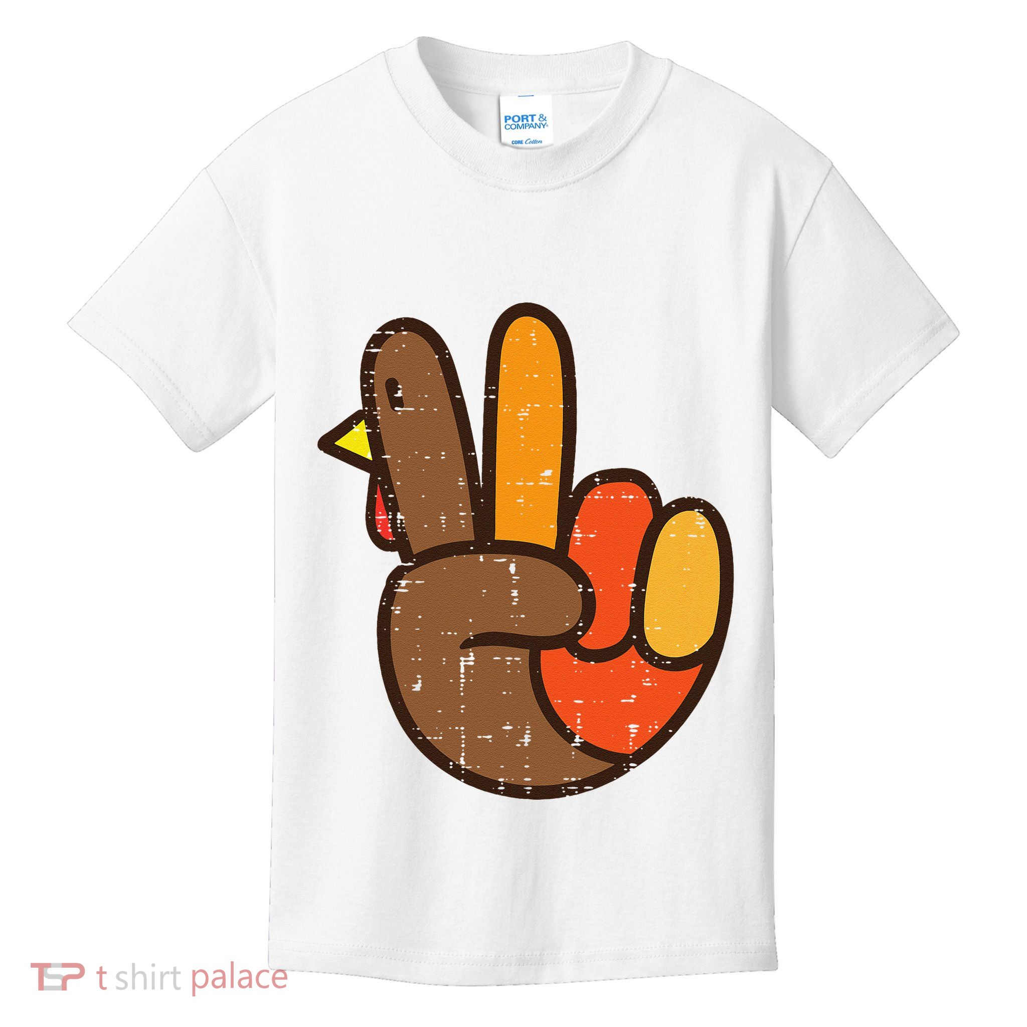 Peace Sign Turkey Hand Cool Thanksgiving Hippie Kids T-Shirt