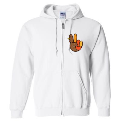 Peace Sign Turkey Hand Cool Thanksgiving Hippie Full Zip Hoodie