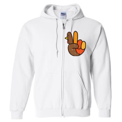 Peace Sign Turkey Hand Cool Thanksgiving Hippie Full Zip Hoodie