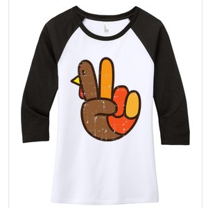 Peace Sign Turkey Hand Cool Thanksgiving Hippie Women's Tri-Blend 3/4-Sleeve Raglan Shirt