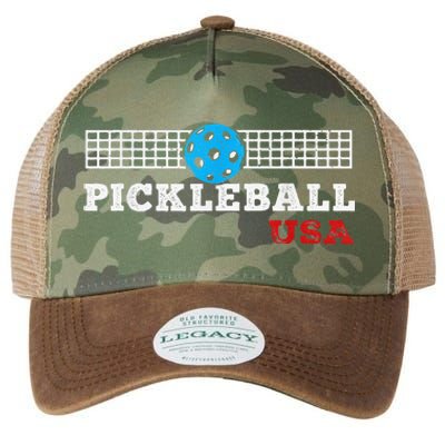 Pickleball Support The Team Pickleball Player USA Flag Legacy Tie Dye Trucker Hat