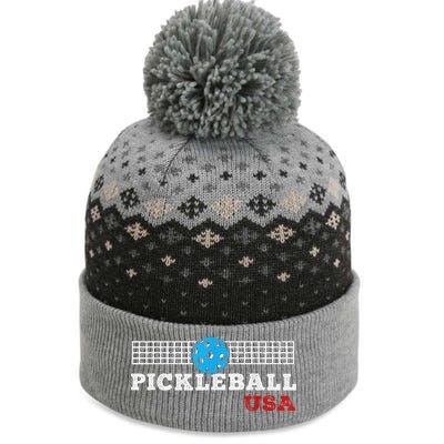 Pickleball Support The Team Pickleball Player USA Flag The Baniff Cuffed Pom Beanie