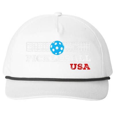 Pickleball Support The Team Pickleball Player USA Flag Snapback Five-Panel Rope Hat