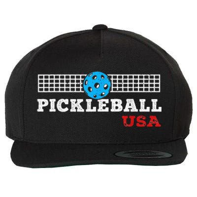 Pickleball Support The Team Pickleball Player USA Flag Wool Snapback Cap