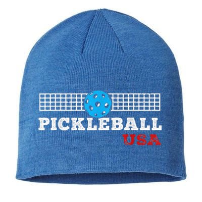 Pickleball Support The Team Pickleball Player USA Flag Sustainable Beanie