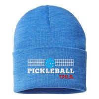 Pickleball Support The Team Pickleball Player USA Flag Sustainable Knit Beanie