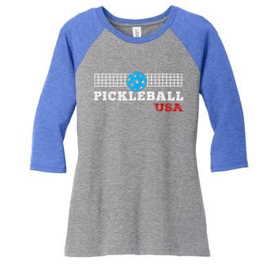 Pickleball Support The Team Pickleball Player USA Flag Women's Tri-Blend 3/4-Sleeve Raglan Shirt