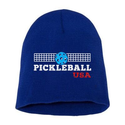 Pickleball Support The Team Pickleball Player USA Flag Short Acrylic Beanie