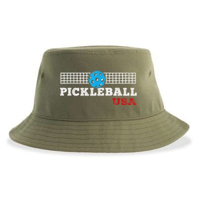 Pickleball Support The Team Pickleball Player USA Flag Sustainable Bucket Hat