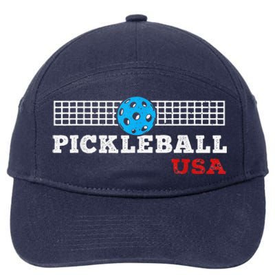 Pickleball Support The Team Pickleball Player USA Flag 7-Panel Snapback Hat