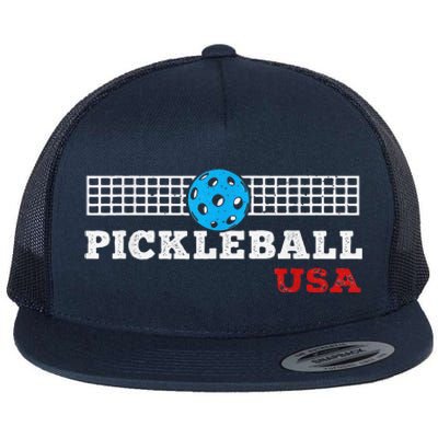 Pickleball Support The Team Pickleball Player USA Flag Flat Bill Trucker Hat