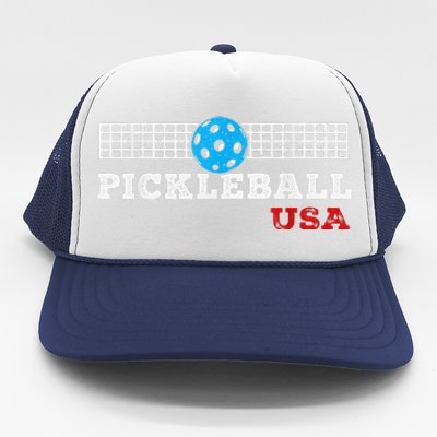 Pickleball Support The Team Pickleball Player USA Flag Trucker Hat