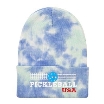 Pickleball Support The Team Pickleball Player USA Flag Tie Dye 12in Knit Beanie