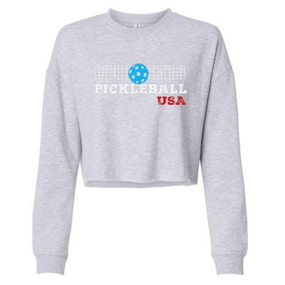 Pickleball Support The Team Pickleball Player USA Flag Cropped Pullover Crew