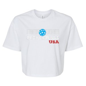 Pickleball Support The Team Pickleball Player USA Flag Bella+Canvas Jersey Crop Tee