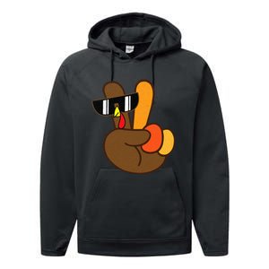 Peace Sign Turkey Hand Cool Thanksgiving Performance Fleece Hoodie