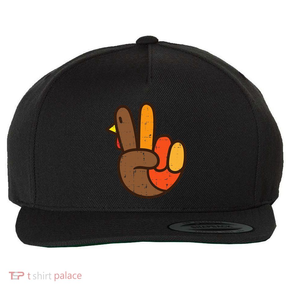 Peace Sign Turkey Hand Cool Thanksgiving Hippie Women Wool Snapback Cap