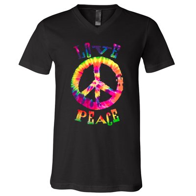 PEACE SIGN tee LOVE 60s 70s Tie Die Hippie Costume V-Neck T-Shirt