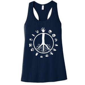 Peace Sign Tree Roots Animal Footprints Vegan Women's Racerback Tank