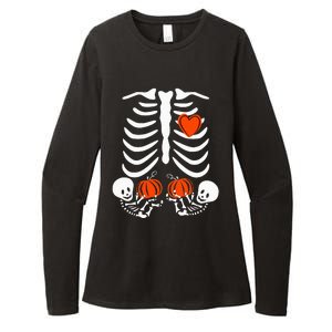 Pregnant Skeleton Twin Pregnancy Halloween Baby Announcement Womens CVC Long Sleeve Shirt