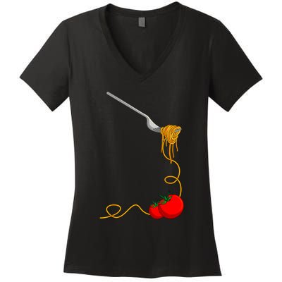 Pasta Spaghetti Tomato Noodles Italian Food Women's V-Neck T-Shirt