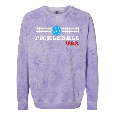 Pickleball Support The Team Pickleball Player Usa Flag Colorblast Crewneck Sweatshirt