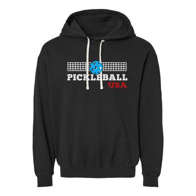 Pickleball Support The Team Pickleball Player Usa Flag Garment-Dyed Fleece Hoodie