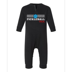 Pickleball Support The Team Pickleball Player Usa Flag Infant Fleece One Piece