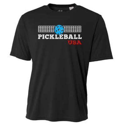 Pickleball Support The Team Pickleball Player Usa Flag Cooling Performance Crew T-Shirt