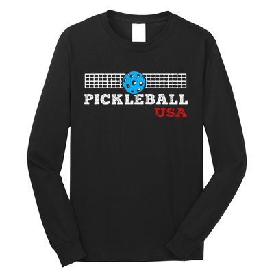 Pickleball Support The Team Pickleball Player Usa Flag Long Sleeve Shirt