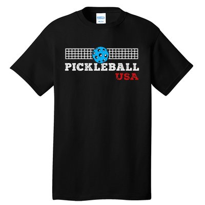 Pickleball Support The Team Pickleball Player Usa Flag Tall T-Shirt