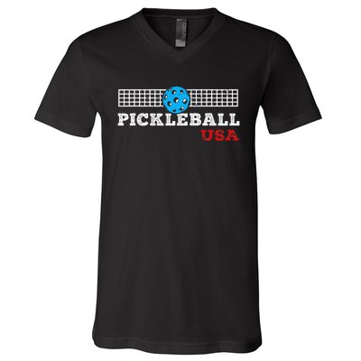 Pickleball Support The Team Pickleball Player Usa Flag V-Neck T-Shirt