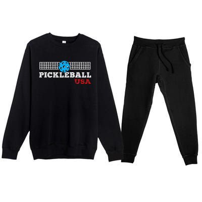 Pickleball Support The Team Pickleball Player Usa Flag Premium Crewneck Sweatsuit Set