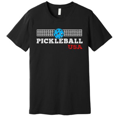 Pickleball Support The Team Pickleball Player Usa Flag Premium T-Shirt