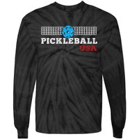 Pickleball Support The Team Pickleball Player Usa Flag Tie-Dye Long Sleeve Shirt