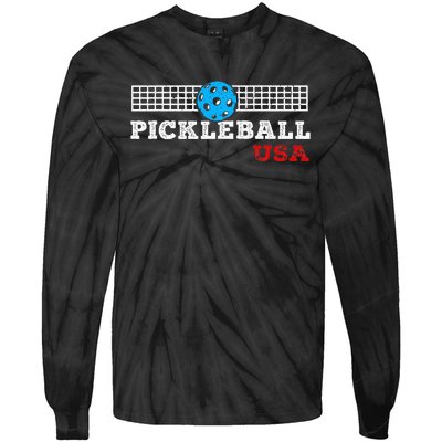 Pickleball Support The Team Pickleball Player Usa Flag Tie-Dye Long Sleeve Shirt