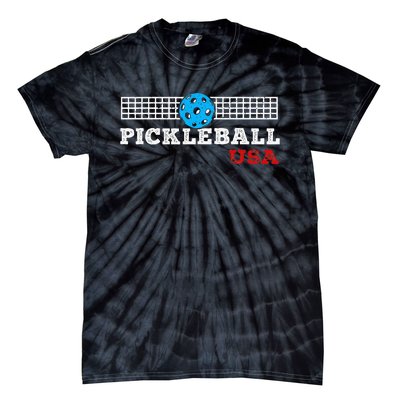 Pickleball Support The Team Pickleball Player Usa Flag Tie-Dye T-Shirt