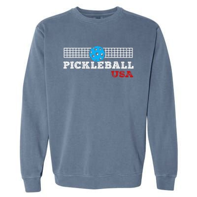 Pickleball Support The Team Pickleball Player Usa Flag Garment-Dyed Sweatshirt