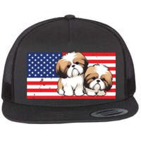 Patriotic Shih Tzu 4th Of July USA American Flag Dog Lover Premium Flat Bill Trucker Hat