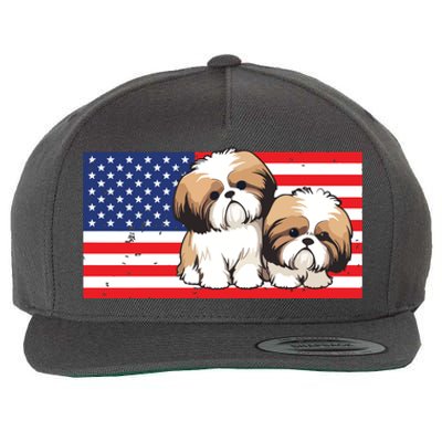 Patriotic Shih Tzu 4th Of July USA American Flag Dog Lover Premium Wool Snapback Cap