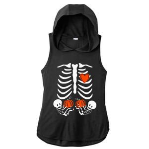 Pregnant Skeleton Twin Pregnancy Halloween Baby Announcement Ladies PosiCharge Tri-Blend Wicking Draft Hoodie Tank