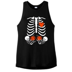 Pregnant Skeleton Twin Pregnancy Halloween Baby Announcement Ladies PosiCharge Tri-Blend Wicking Tank