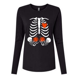 Pregnant Skeleton Twin Pregnancy Halloween Baby Announcement Womens Cotton Relaxed Long Sleeve T-Shirt