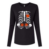 Pregnant Skeleton Twin Pregnancy Halloween Baby Announcement Womens Cotton Relaxed Long Sleeve T-Shirt