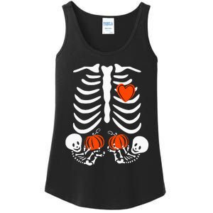 Pregnant Skeleton Twin Pregnancy Halloween Baby Announcement Ladies Essential Tank